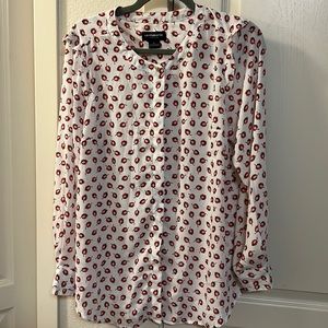 Liz Claiborne Fall Print button up blouse with ruffle detailing